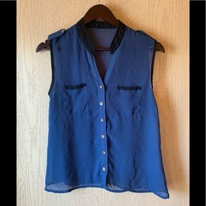Navy and black sleeveless blouse